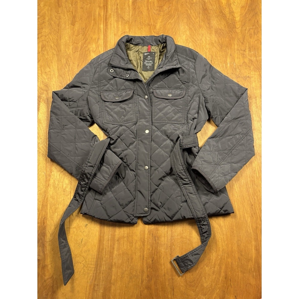 Gap Y2K Quilted Jacket Womens‎ L Belted Gray Puffer Coat Outdoor Classic Preppy